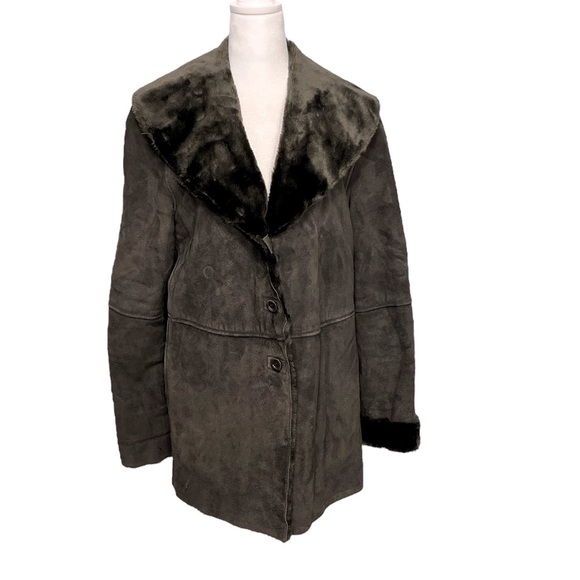 Vintage Liz Claiborne Leather Suede Faux Fur Coat - Picture 1 of 17